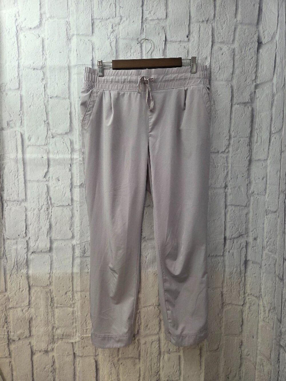 Apana Large Light Lavender Gray Drawstring Scalloped Jogger Pants Spring Casual